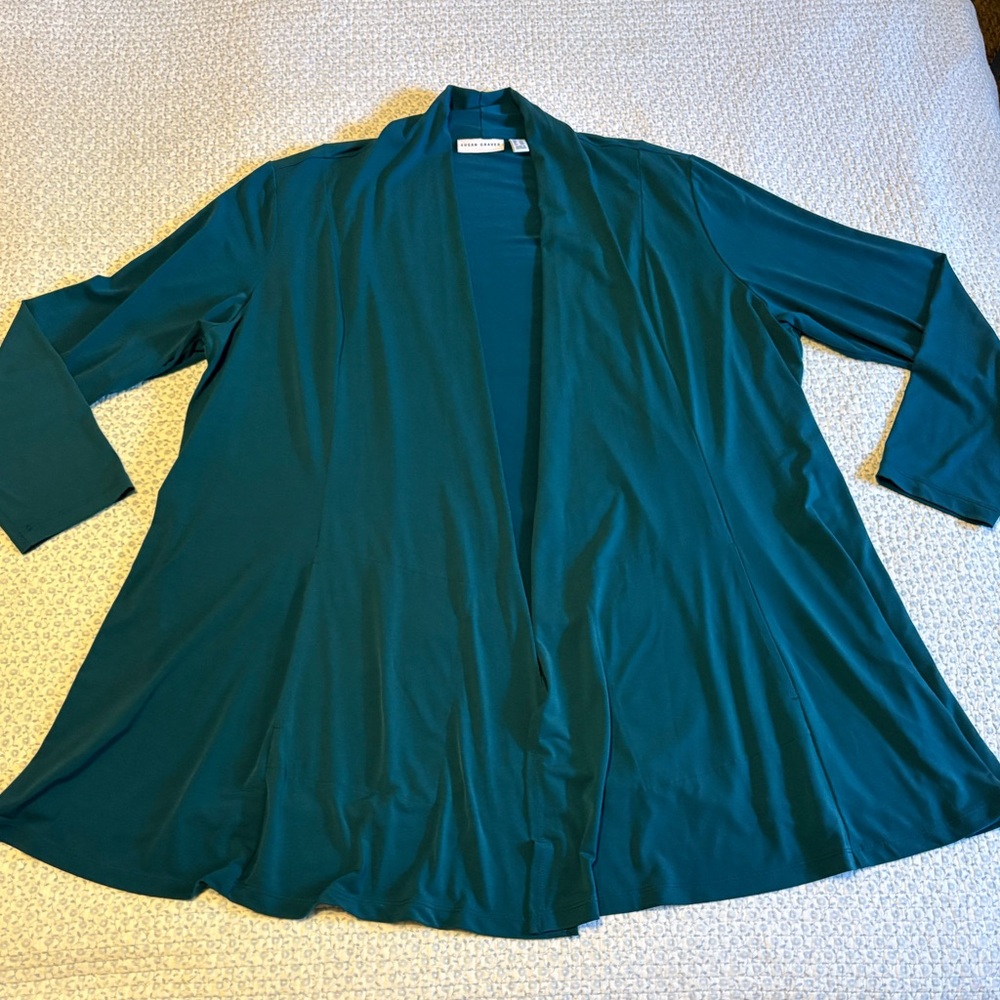 Lafayette 148 New York Teal Open-Front Swing Cardigan Sweater